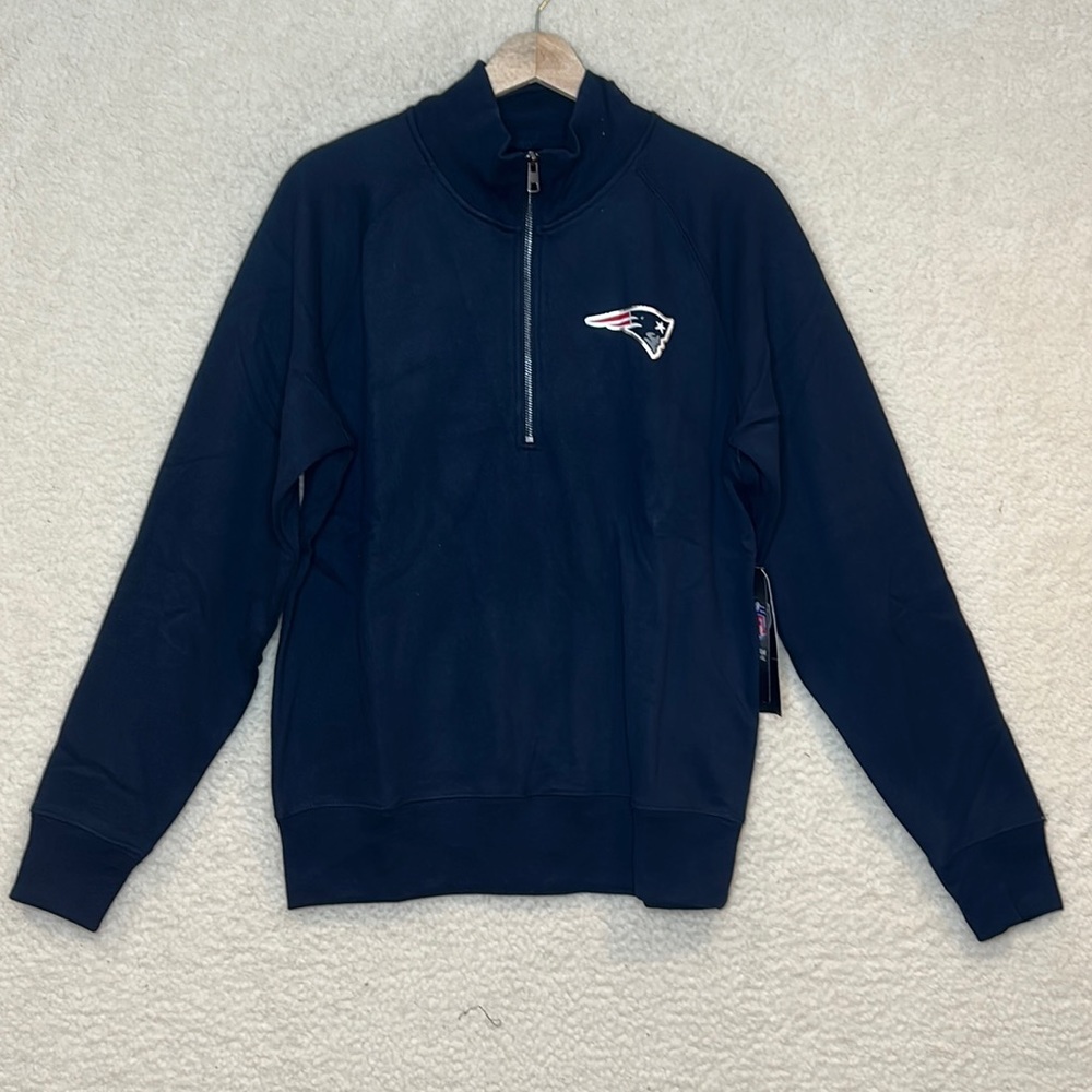NWT OTS Womens Fall Navy New England Patriots NFL Quarter Zip Fleece SIZE LARGE